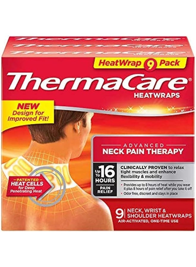 ThermaCare Heat Wraps for Neck & Shoulder Pain Relief, Portable Adhesive Heating Pads with 16-Hour Therapeutic Heat, Drug-Free Muscle & Joint Soothing Patches, Large, (Pack of 9) - Image 1